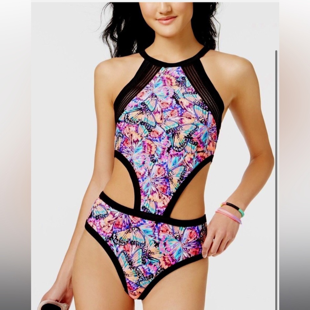 Bodyglove one piece Butterfly Bathingsuit ,high neck zipper back .small